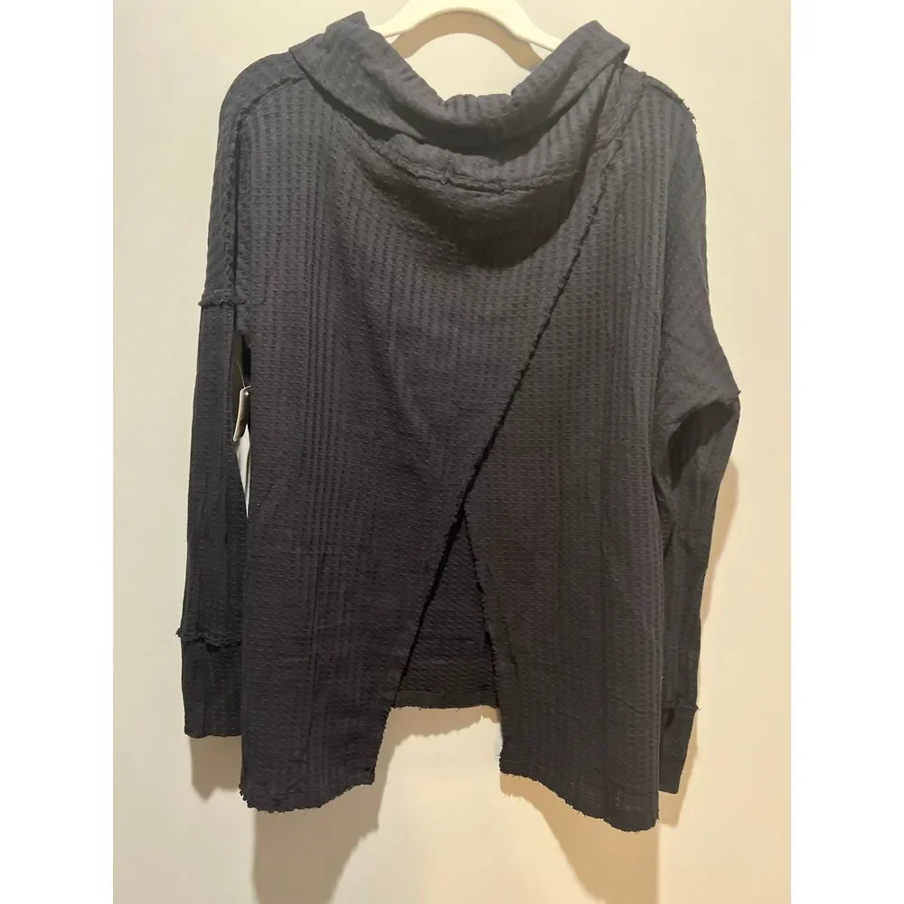 Free People Womens XS Long Black Split‎ Back Long Sleeve MSRP $88 100%Cotton